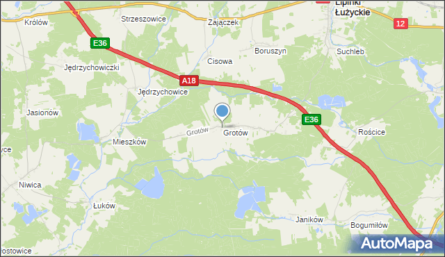 mapa Grotów, Grotów gmina Lipinki Łużyckie na mapie Targeo